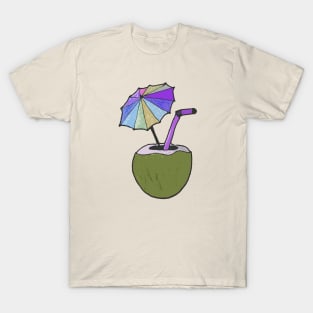 Hand drawn coconut drink with colorful umbrella drink T-Shirt